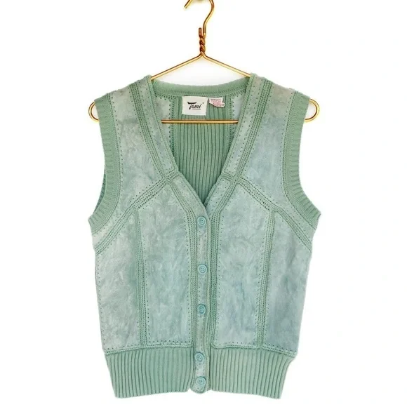 Vtg Leather Patchwork Vest in sage green Womens size M - Picture 6 of 6